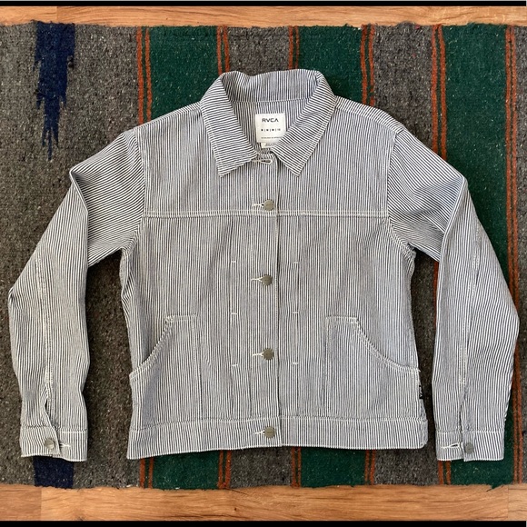 RVCA Blue and White Striped Jacket - Picture 1 of 5